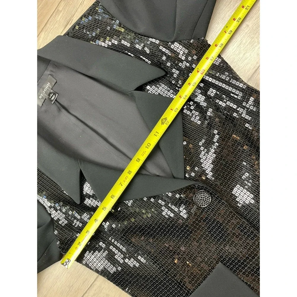 St John Evening Blazer Jacket Size 4 Black Sequin With‎ Pockets - READ